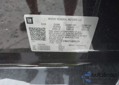 2019 Chevrolet Silverado 2500Hd Ltz z USA, uszkodzony, nr VIN 1GC1KTEY6KF189025